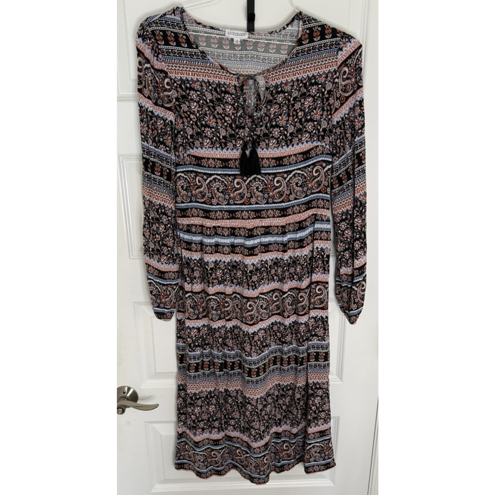 LUXOLOGY Flower Boho Hippie Festival Long Sleeve Dress Women's Size M